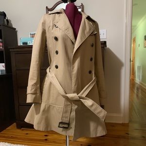 Banana Republic Khaki Trench Coat Red Interior